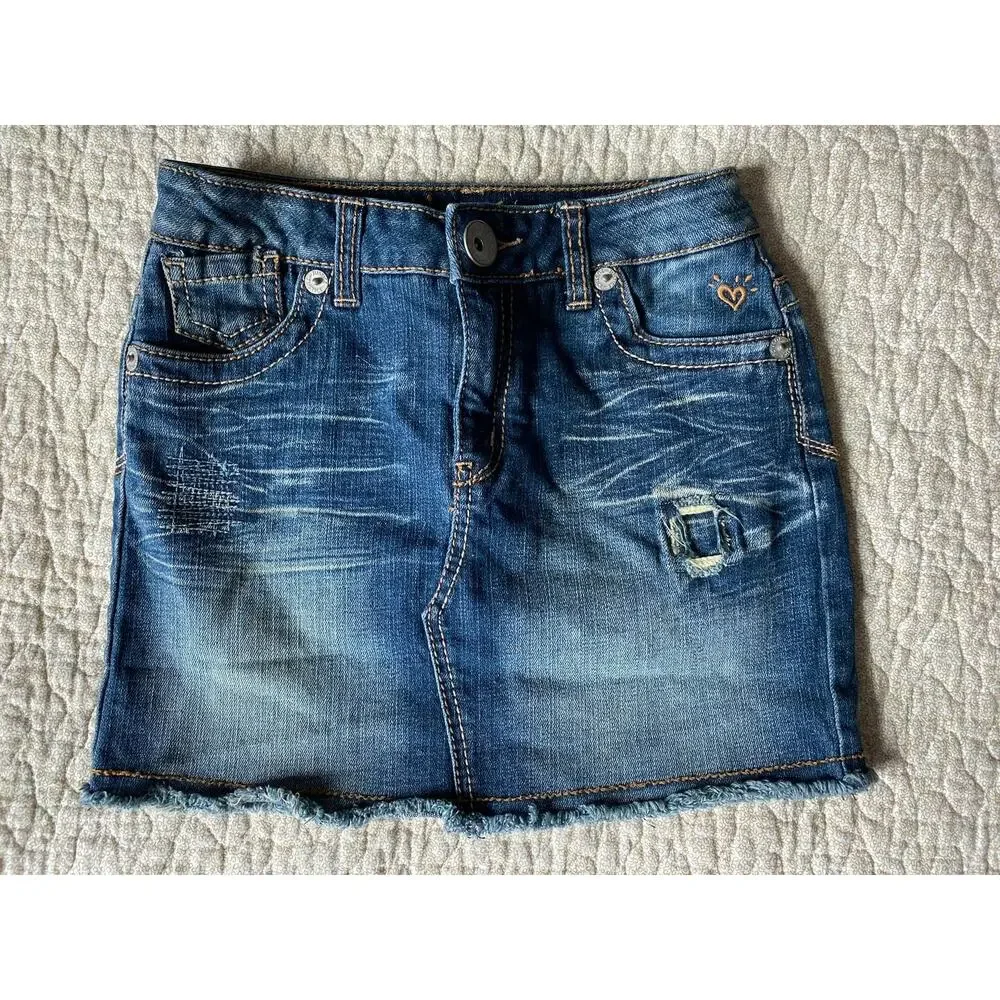 Justice Blue Denim Distressed Skort Size 12S Cotton Spandex